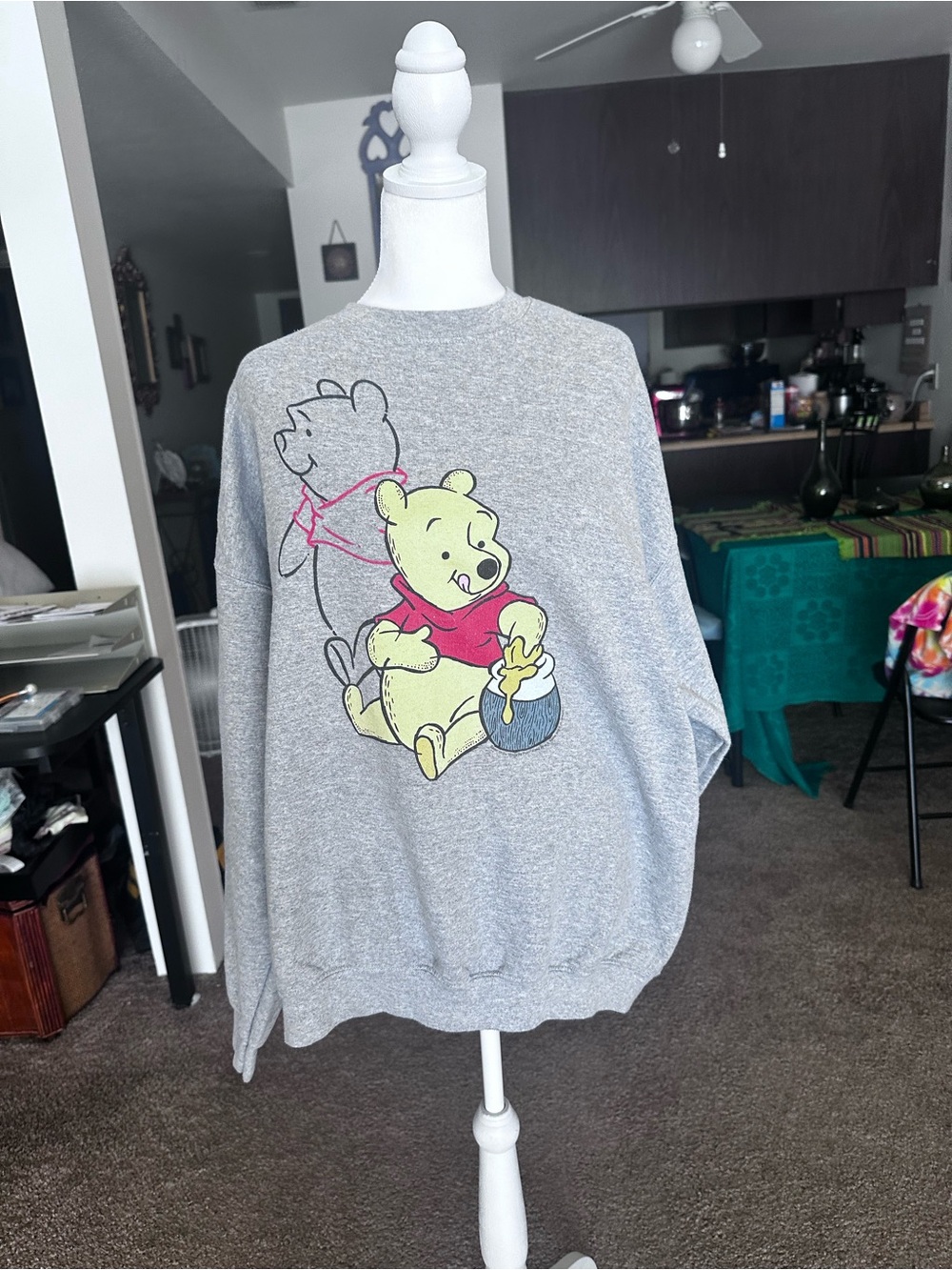 Disney Grey Winnie the Pooh Sweatshirt with Yellow, Red, and Blue Graphic